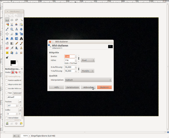 Screenshot: Skalierungsfenster in GIMP