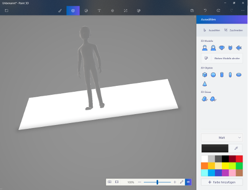 Screenshot von Paint 3D im 3D-Modus