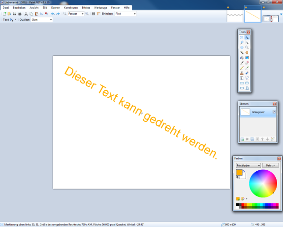 Screenshot von Paint.Net, Textelement drehen